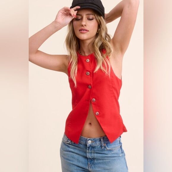 911. SCARLET ROUND NECK SLEEVELESS VEST - Picture 1 of 3